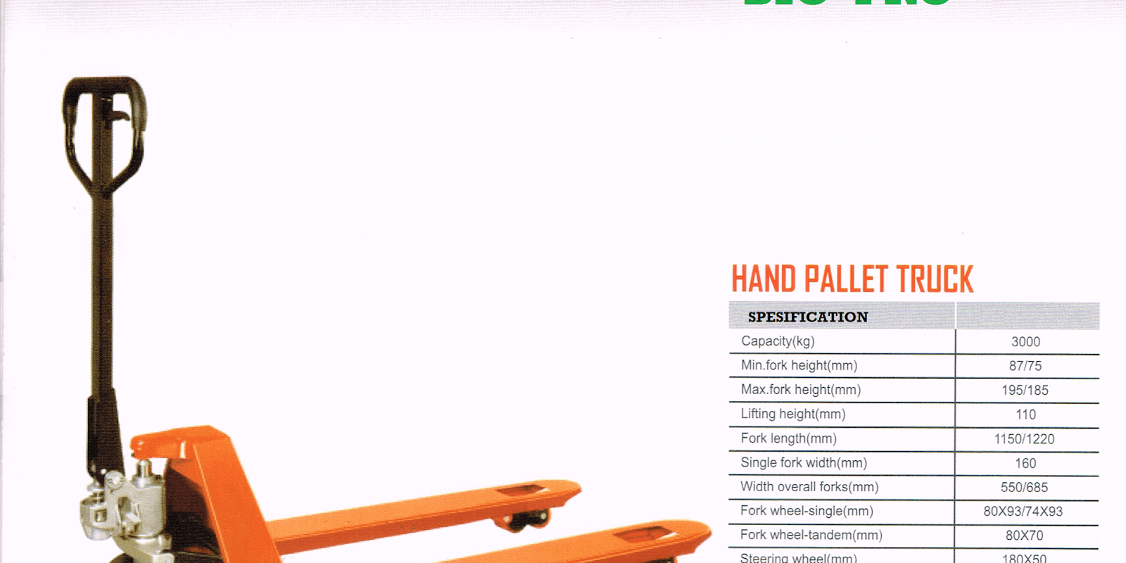 Hand Pallet Max 5 Ton Merk Big Pro Hand Pallet Max 5 Ton Merk Big Pro