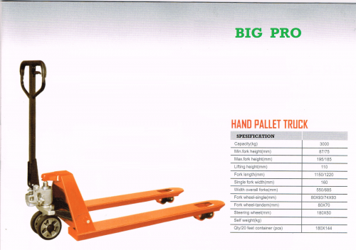 Hand Pallet Max 5 Ton Merk Big Pro Hand Pallet Max 5 Ton Merk Big Pro